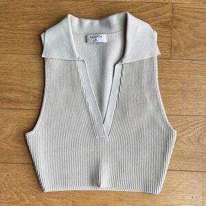 Babaton Ivory Ribbed Sleeveless Crop Top